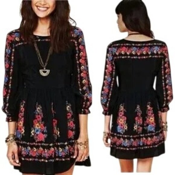 Free People Age of Aquarius Black Floral Dress - Picture 1 of 9